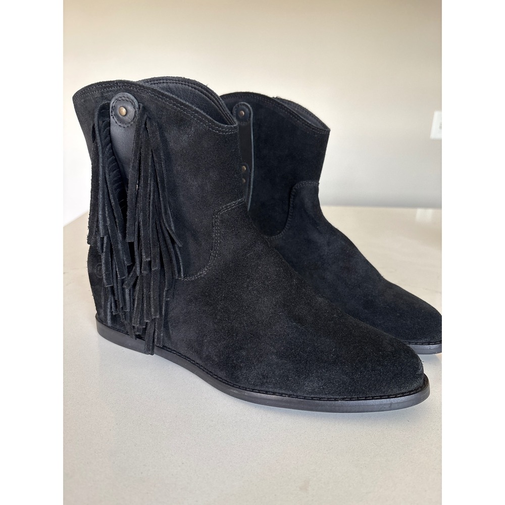 dingo Black Suede Fringe Western Ankle Boots - Picture 2 of 12
